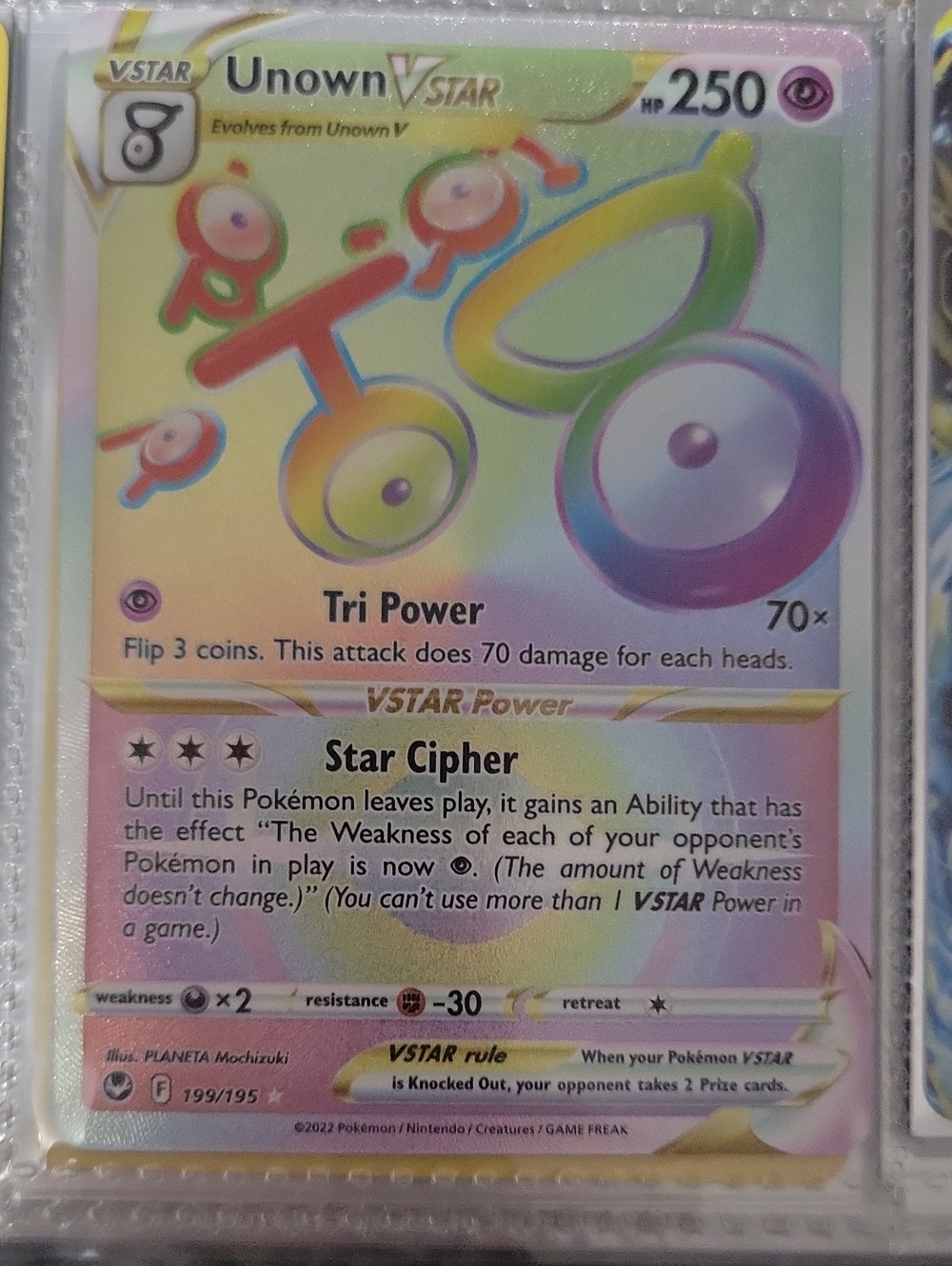Pokemon Unown VSTAR Rainbow Holo - Yellow Green Purple Pink